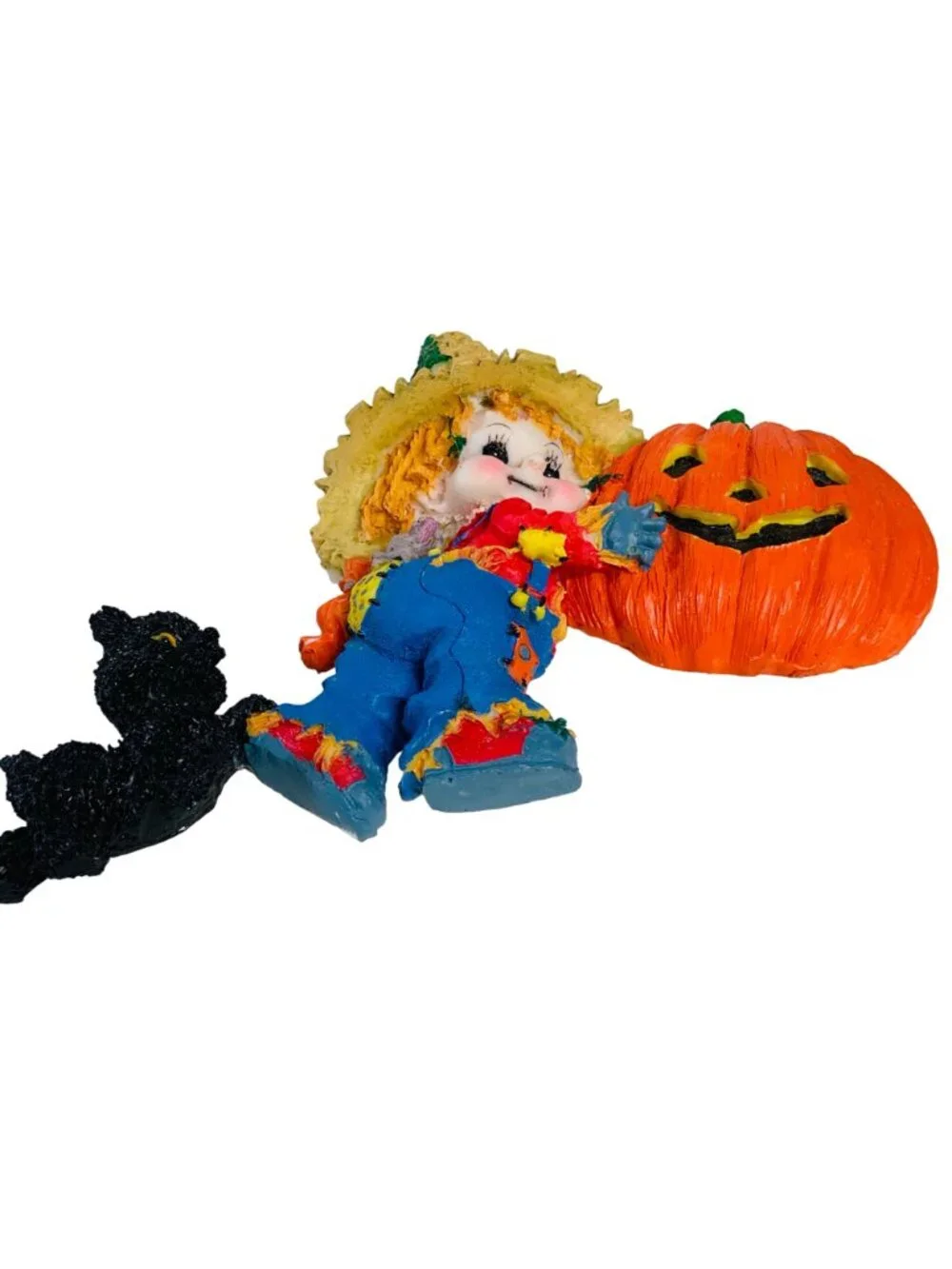 Halloween Scarecrow Wall Hanging Resin Pumpkin Black Cat Kitsch Decor 9